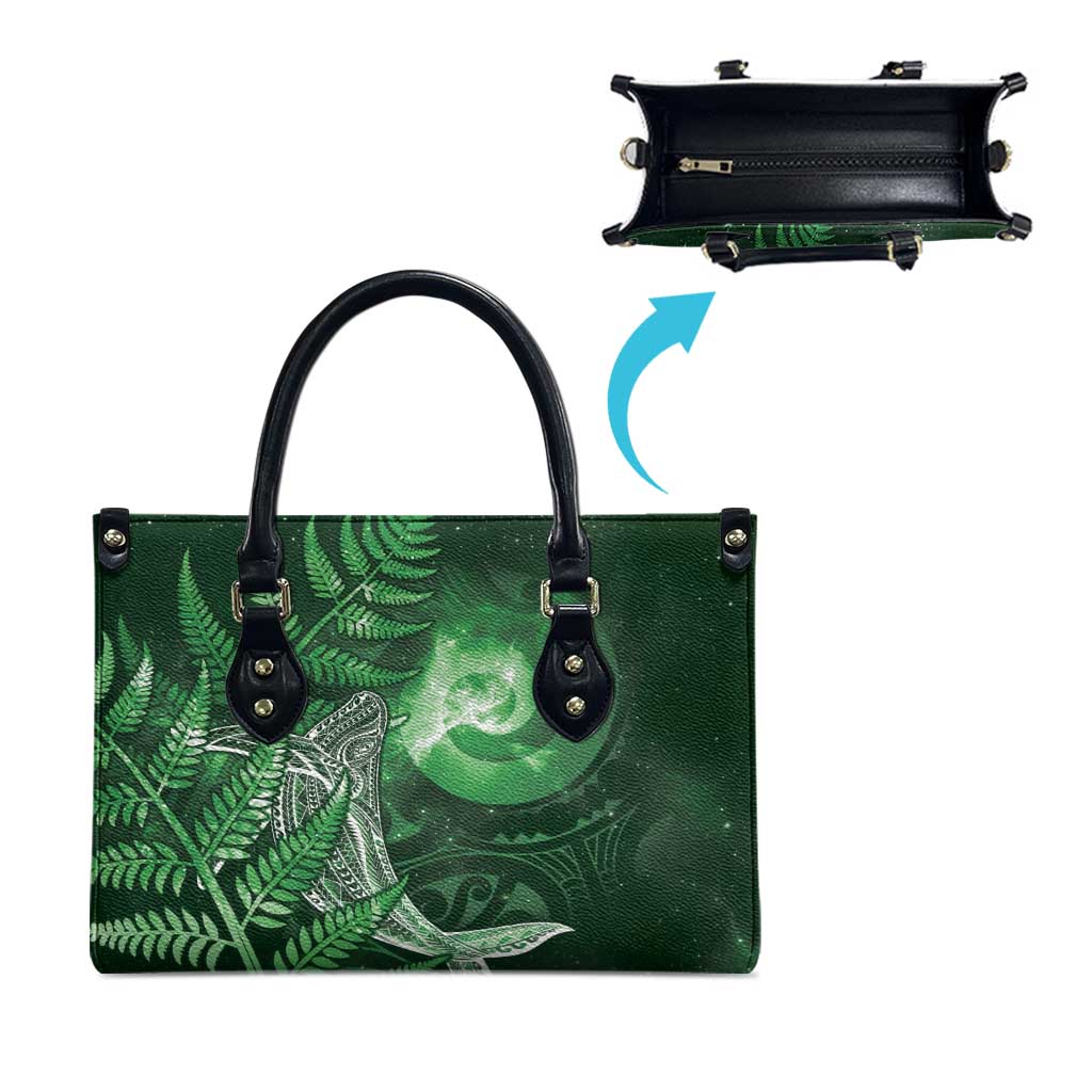 New Zealand Matariki Leather Bag Maori Koru With Humpback Whale Green LT05 - Polynesian Pride