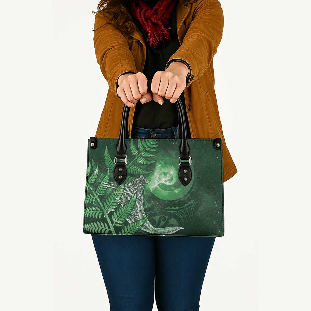 New Zealand Matariki Leather Bag Maori Koru With Humpback Whale Green LT05 - Polynesian Pride