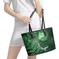 New Zealand Matariki Leather Tote Bag Maori Koru With Humpback Whale Green