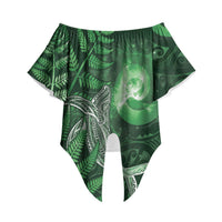 New Zealand Matariki Off Shoulder Wrap Waist Top Maori Koru With Humpback Whale Green LT05 Green - Polynesian Pride