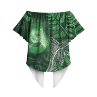 New Zealand Matariki Off Shoulder Wrap Waist Top Maori Koru With Humpback Whale Green LT05 - Polynesian Pride