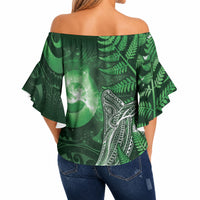 New Zealand Matariki Off Shoulder Wrap Waist Top Maori Koru With Humpback Whale Green LT05 - Polynesian Pride