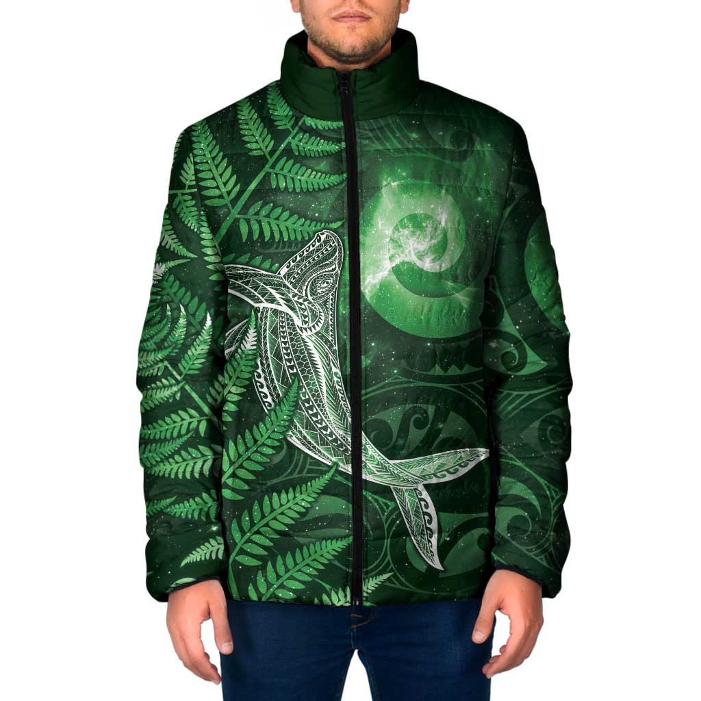 New Zealand Matariki Padded Jacket Maori Koru With Humpback Whale Green LT05 Men Green - Polynesian Pride