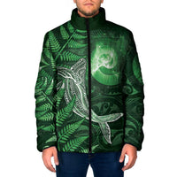New Zealand Matariki Padded Jacket Maori Koru With Humpback Whale Green LT05 Men Green - Polynesian Pride