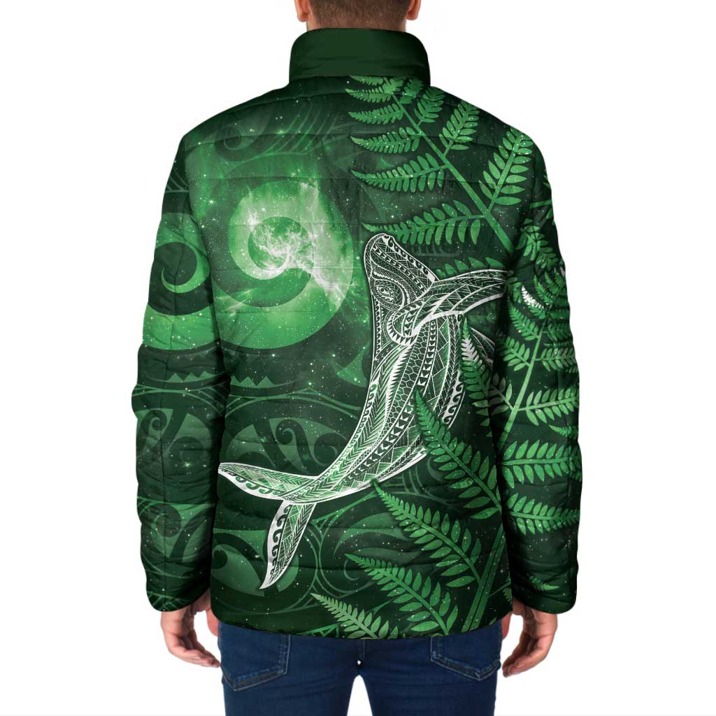 New Zealand Matariki Padded Jacket Maori Koru With Humpback Whale Green LT05 - Polynesian Pride