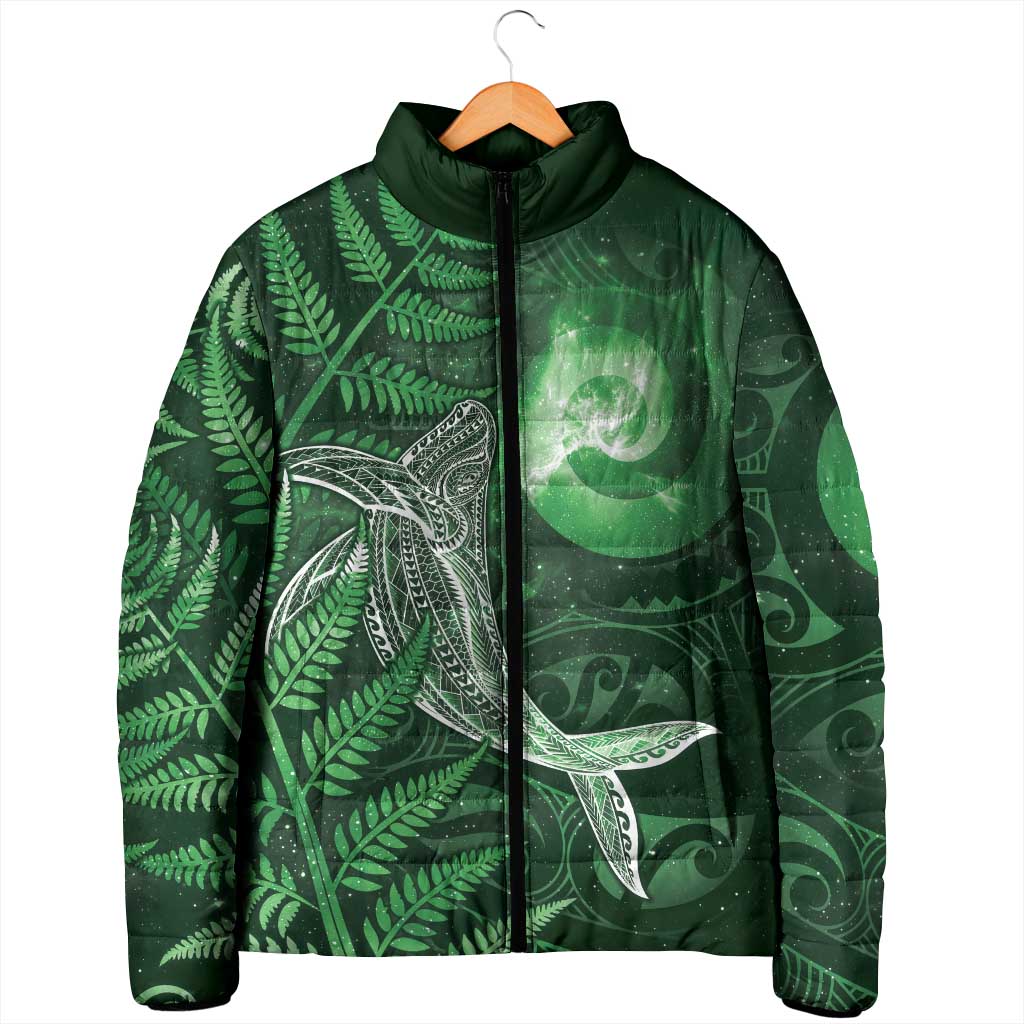 New Zealand Matariki Padded Jacket Maori Koru With Humpback Whale Green LT05 - Polynesian Pride