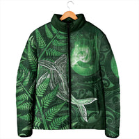 New Zealand Matariki Padded Jacket Maori Koru With Humpback Whale Green LT05 - Polynesian Pride