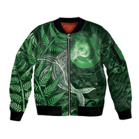 New Zealand Matariki Sleeve Zip Bomber Jacket Maori Koru With Humpback Whale Green LT05 Unisex Green - Polynesian Pride
