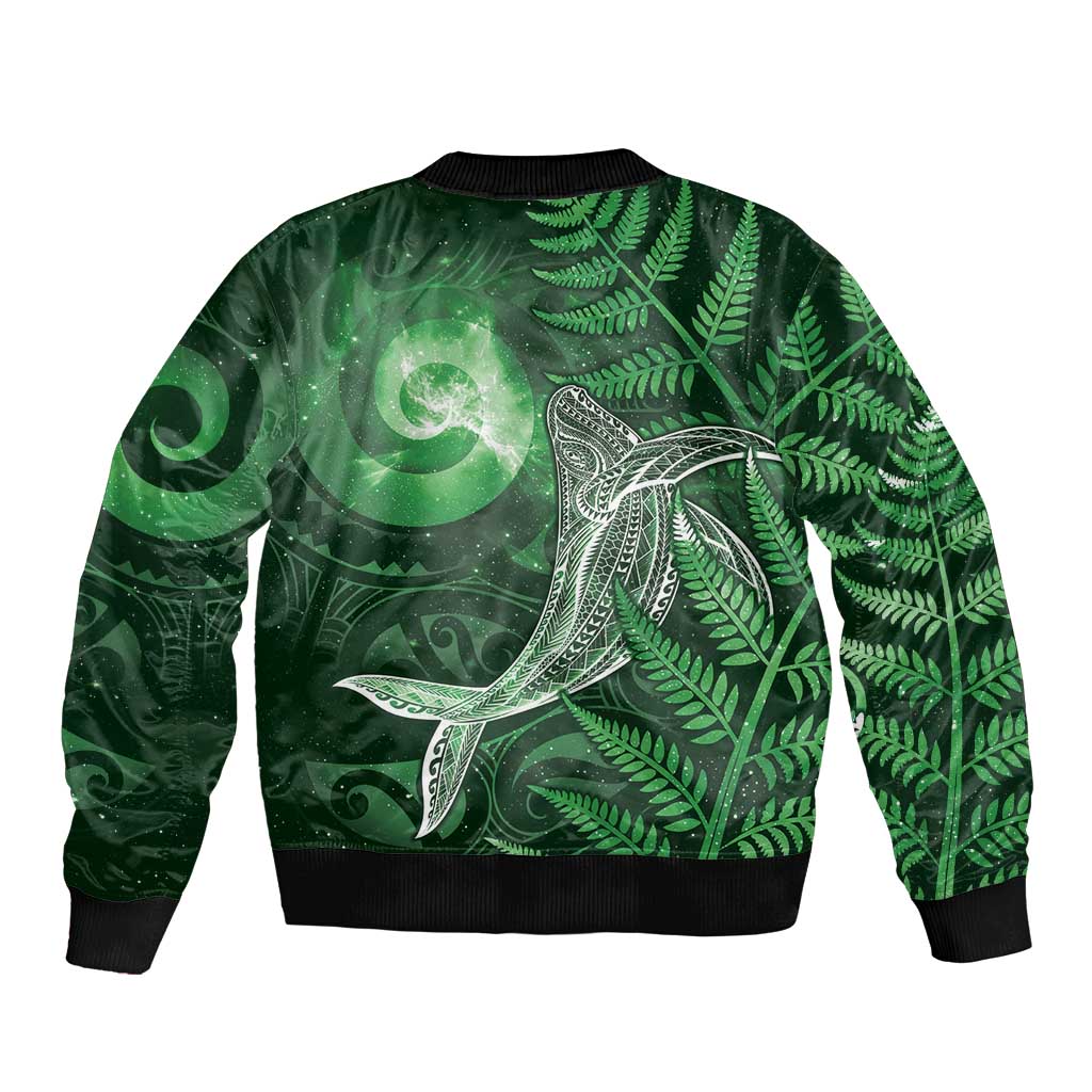 New Zealand Matariki Sleeve Zip Bomber Jacket Maori Koru With Humpback Whale Green LT05 - Polynesian Pride