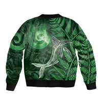 New Zealand Matariki Sleeve Zip Bomber Jacket Maori Koru With Humpback Whale Green LT05 - Polynesian Pride