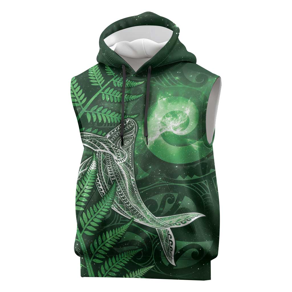 New Zealand Matariki Sleeveless Hoodie Maori Koru With Humpback Whale Green