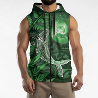 New Zealand Matariki Sleeveless Zip Hoodie Maori Koru With Humpback Whale Green LT05 - Polynesian Pride