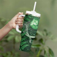 New Zealand Matariki Tumbler With Handle Maori Koru With Humpback Whale Green