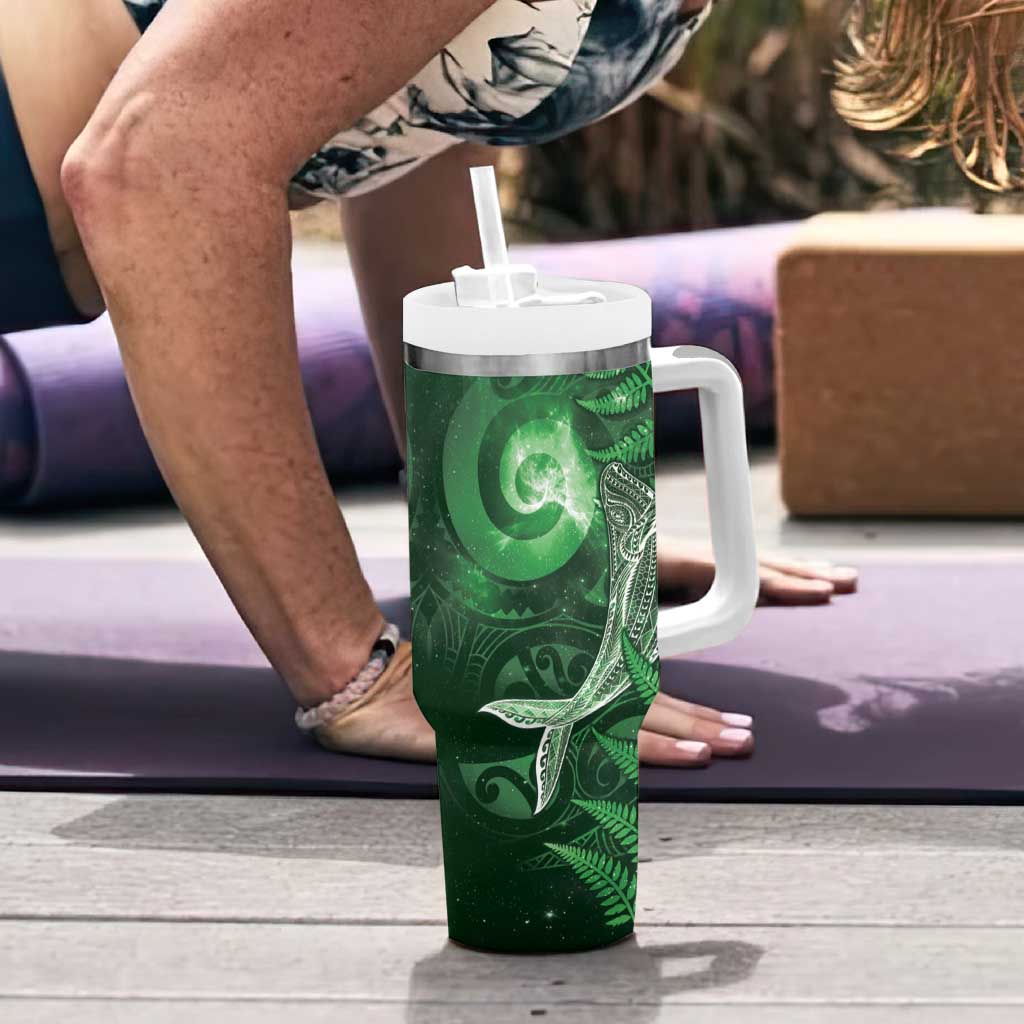 New Zealand Matariki Tumbler With Handle Maori Koru With Humpback Whale Green