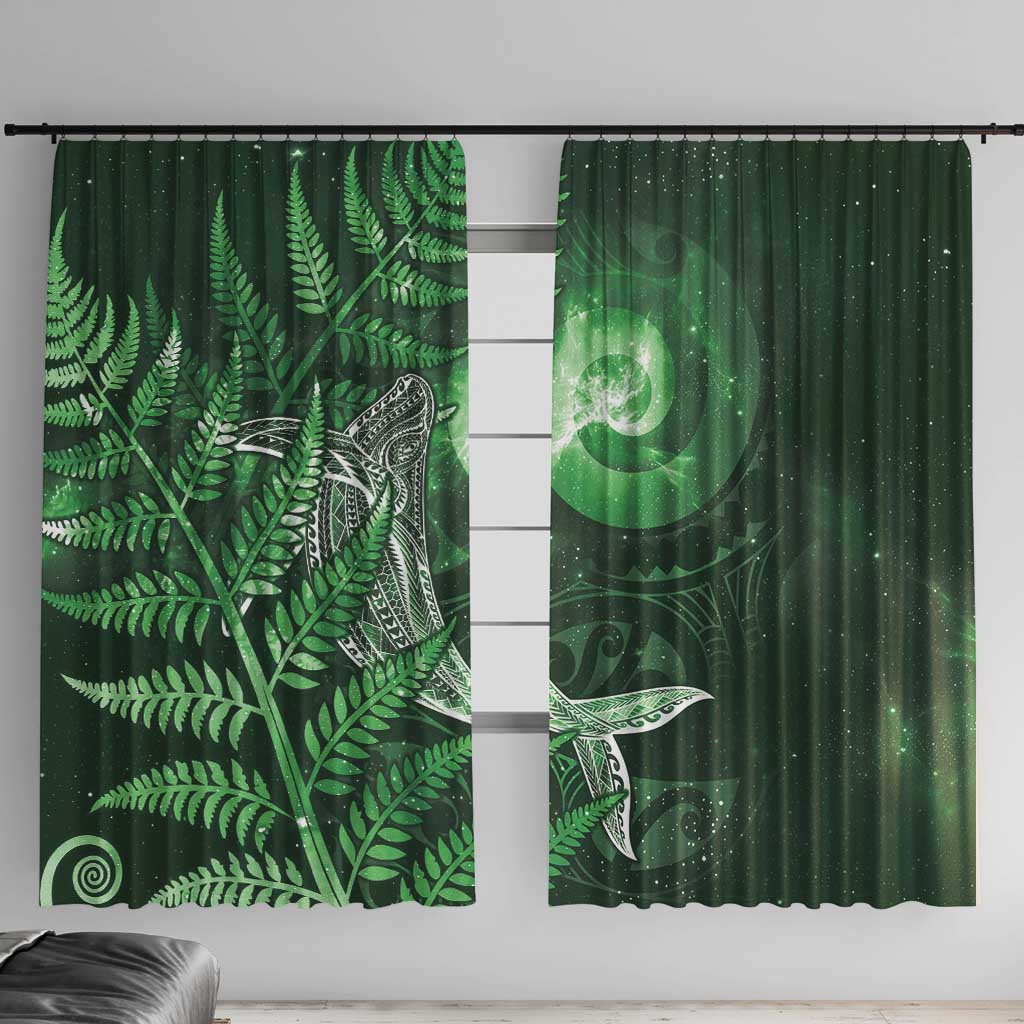 New Zealand Matariki Window Curtain Maori Koru With Humpback Whale Green LT05 With Hooks Green - Polynesian Pride