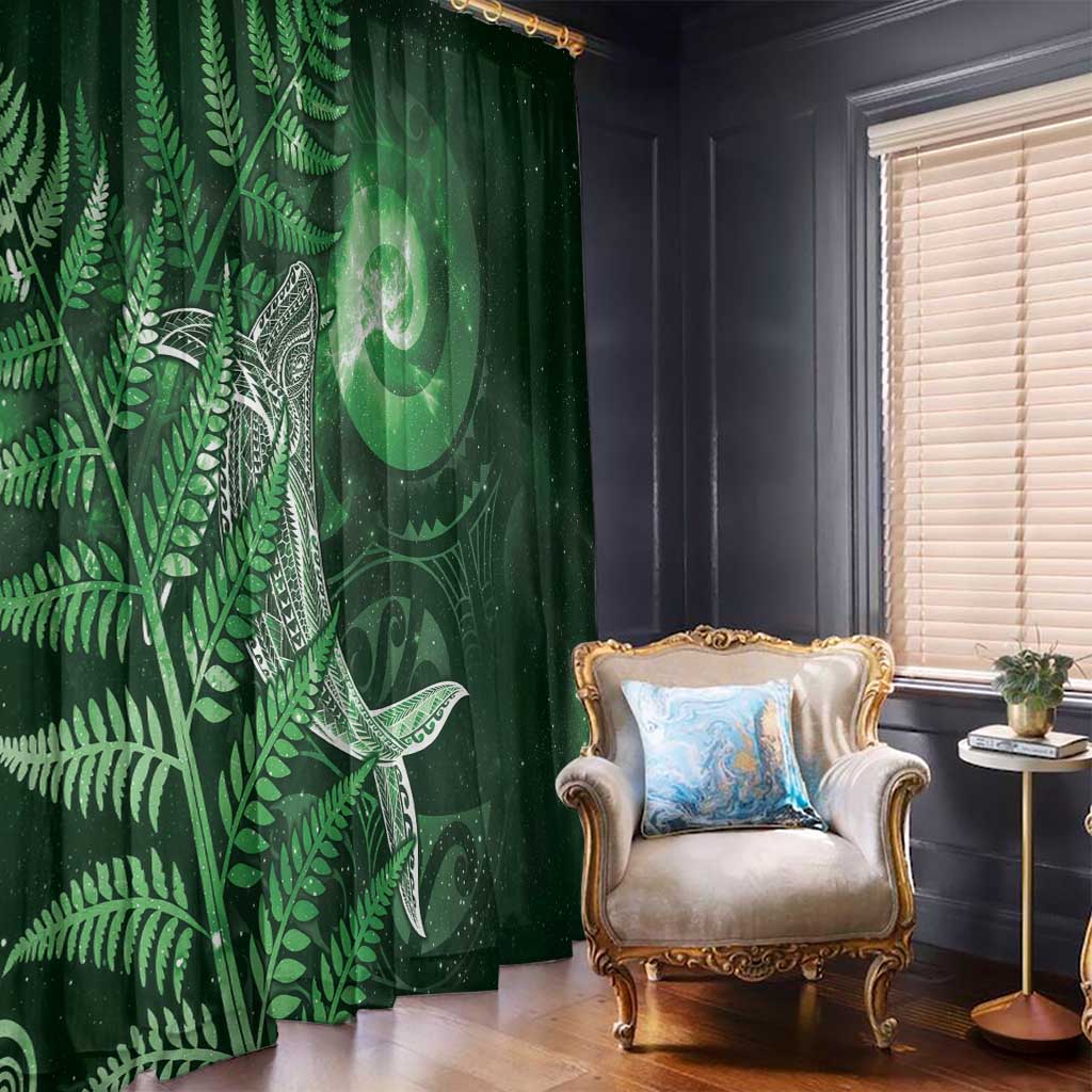 New Zealand Matariki Window Curtain Maori Koru With Humpback Whale Green LT05 - Polynesian Pride