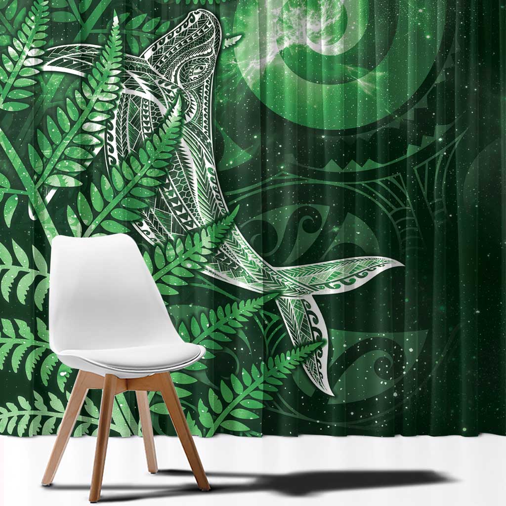 New Zealand Matariki Window Curtain Maori Koru With Humpback Whale Green LT05 - Polynesian Pride