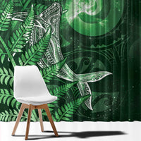 New Zealand Matariki Window Curtain Maori Koru With Humpback Whale Green LT05 - Polynesian Pride