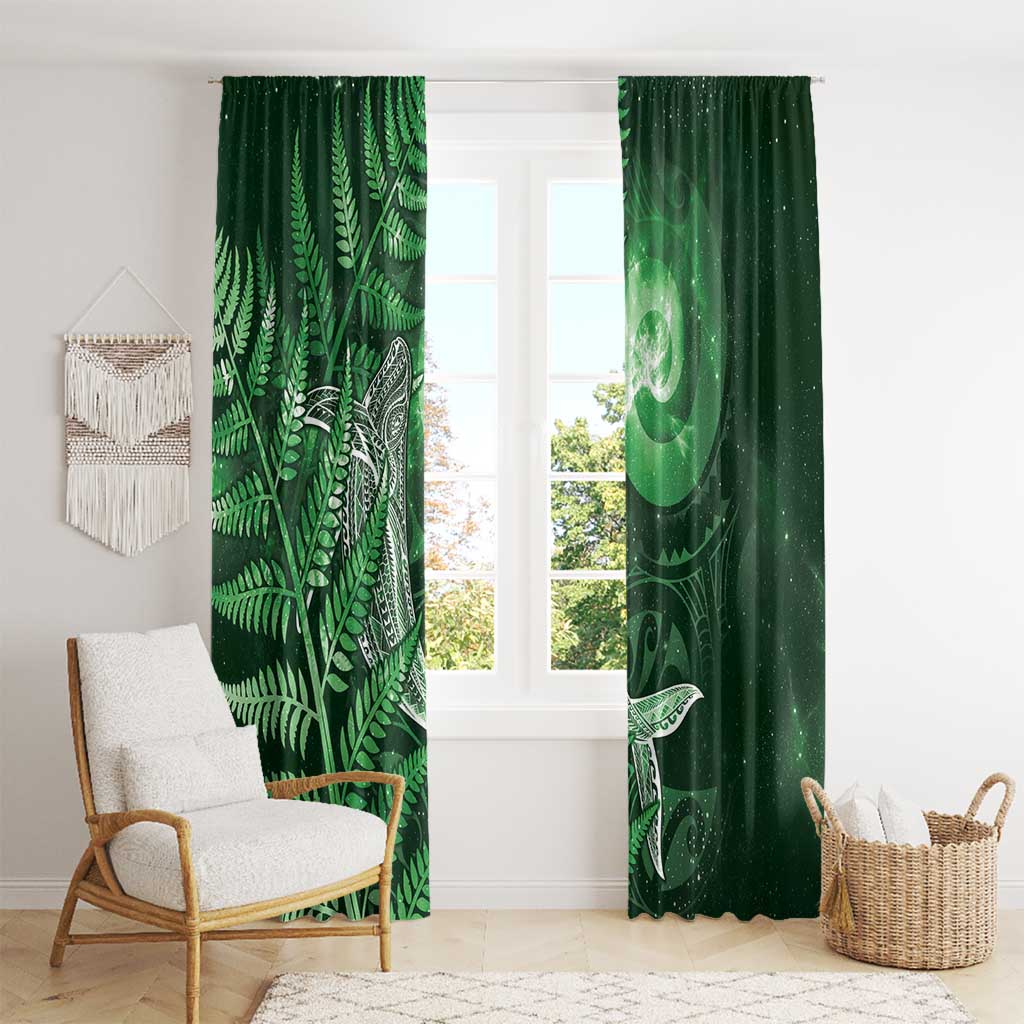 New Zealand Matariki Window Curtain Maori Koru With Humpback Whale Green LT05 - Polynesian Pride