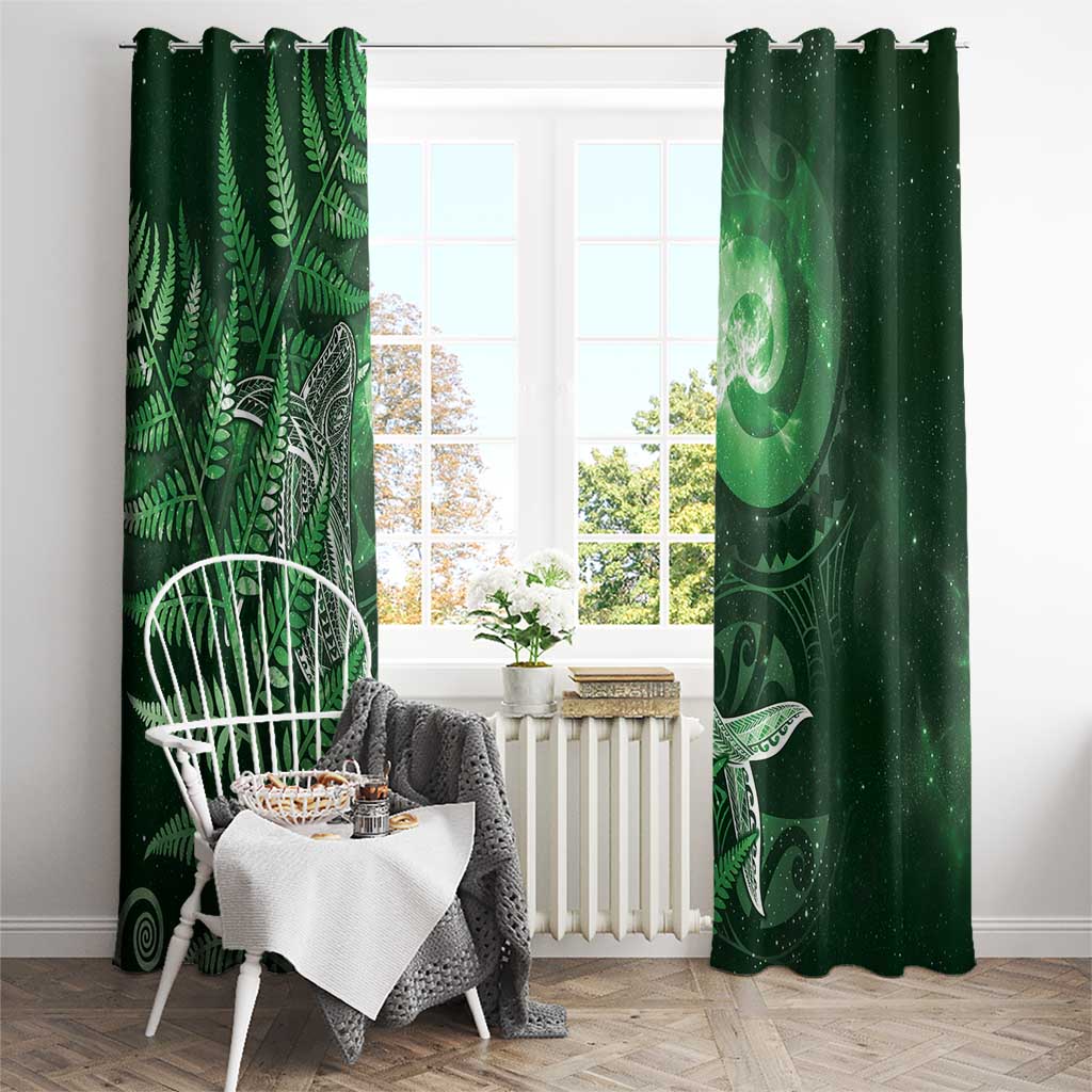 New Zealand Matariki Window Curtain Maori Koru With Humpback Whale Green LT05 - Polynesian Pride