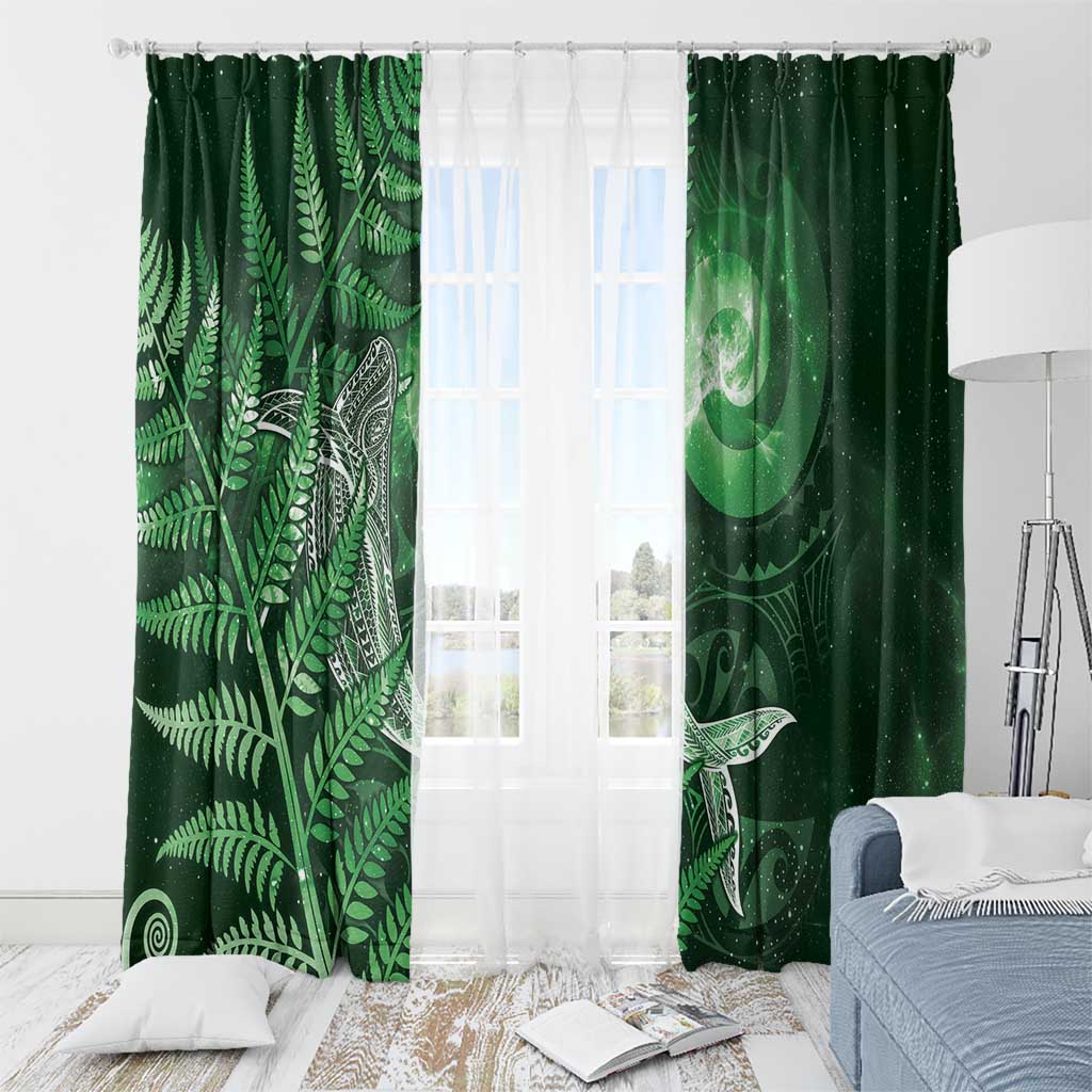New Zealand Matariki Window Curtain Maori Koru With Humpback Whale Green LT05 - Polynesian Pride