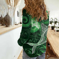 New Zealand Matariki Women Casual Shirt Maori Koru With Humpback Whale Green LT05 - Polynesian Pride