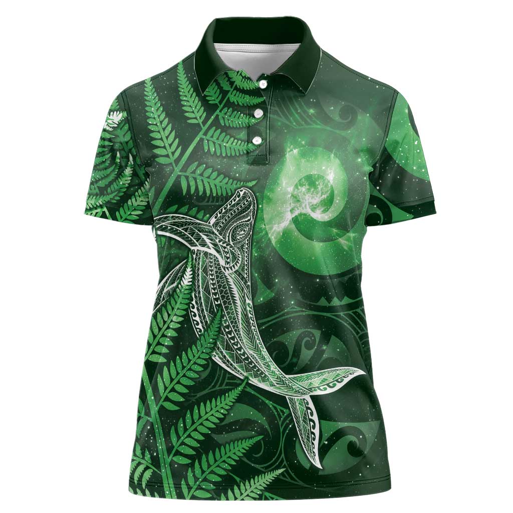 New Zealand Matariki Women Polo Shirt Maori Koru With Humpback Whale Green LT05 Female Green - Polynesian Pride