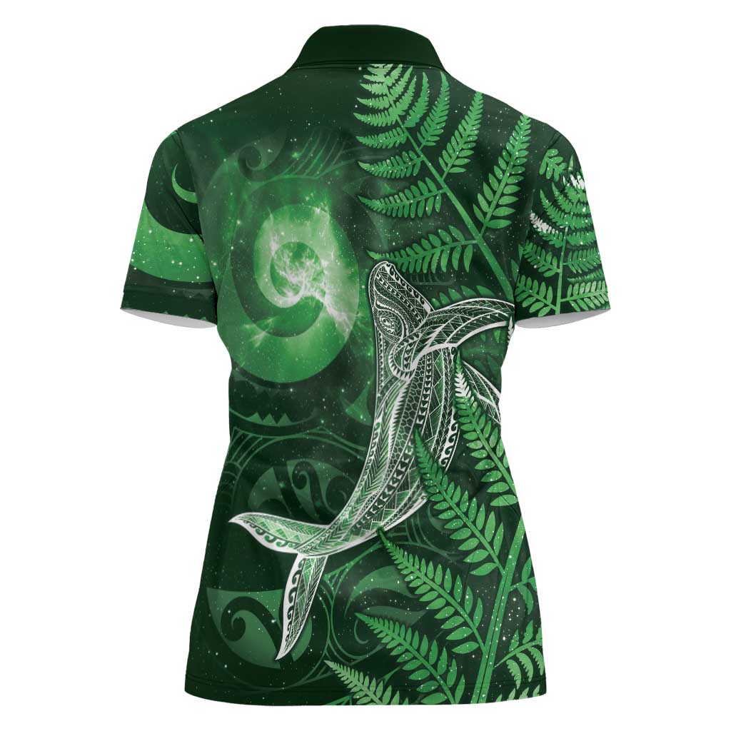 New Zealand Matariki Women Polo Shirt Maori Koru With Humpback Whale Green LT05 - Polynesian Pride