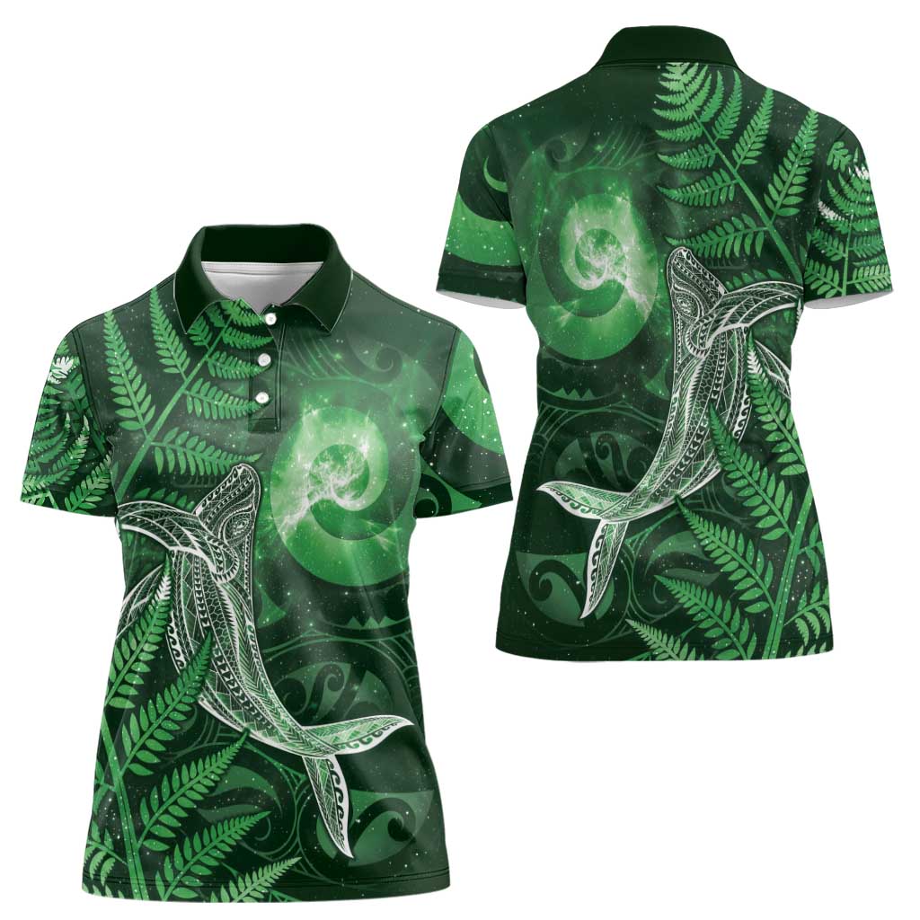 New Zealand Matariki Women Polo Shirt Maori Koru With Humpback Whale Green LT05 - Polynesian Pride