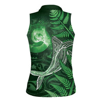 New Zealand Matariki Women Sleeveless Polo Shirt Maori Koru With Humpback Whale Green LT05 - Polynesian Pride