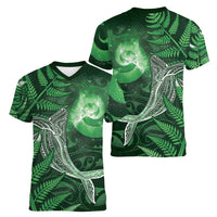 New Zealand Matariki Women V-Neck T-Shirt Maori Koru With Humpback Whale Green LT05 - Polynesian Pride