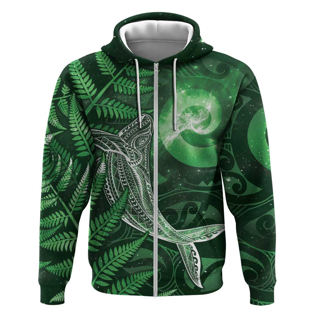 New Zealand Matariki Zip Hoodie Maori Koru With Humpback Whale Green