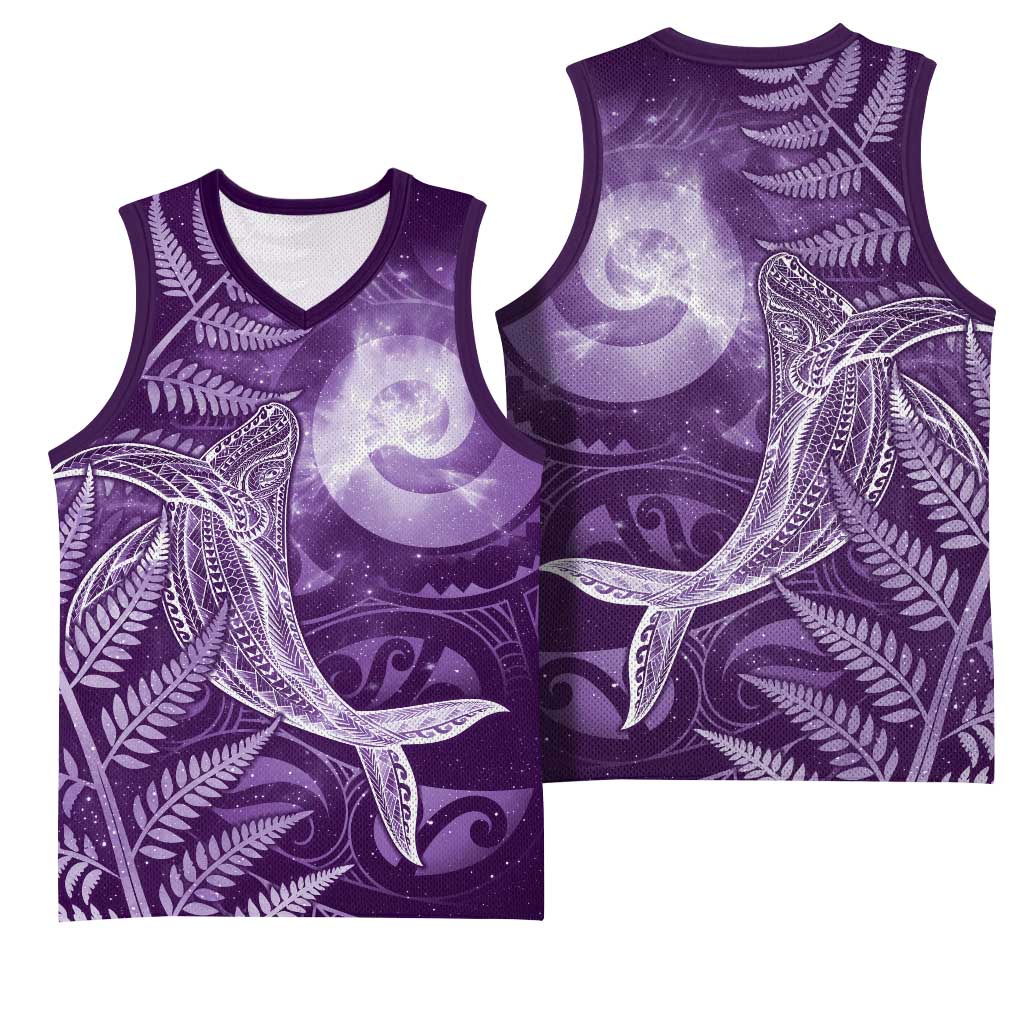 New Zealand Matariki Basketball Jersey Maori Koru With Humpback Whale Purple LT05 - Polynesian Pride