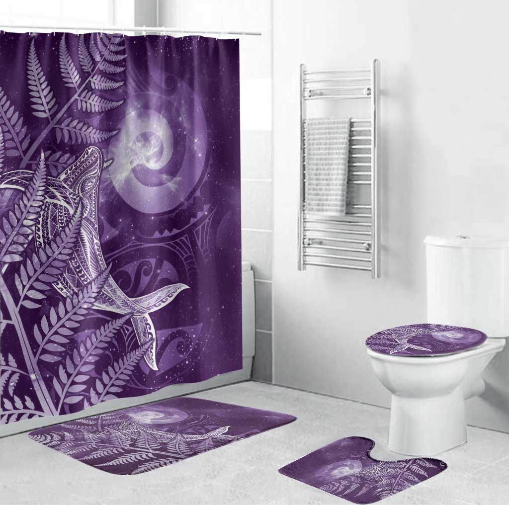 New Zealand Matariki Bathroom Set Maori Koru With Humpback Whale Purple