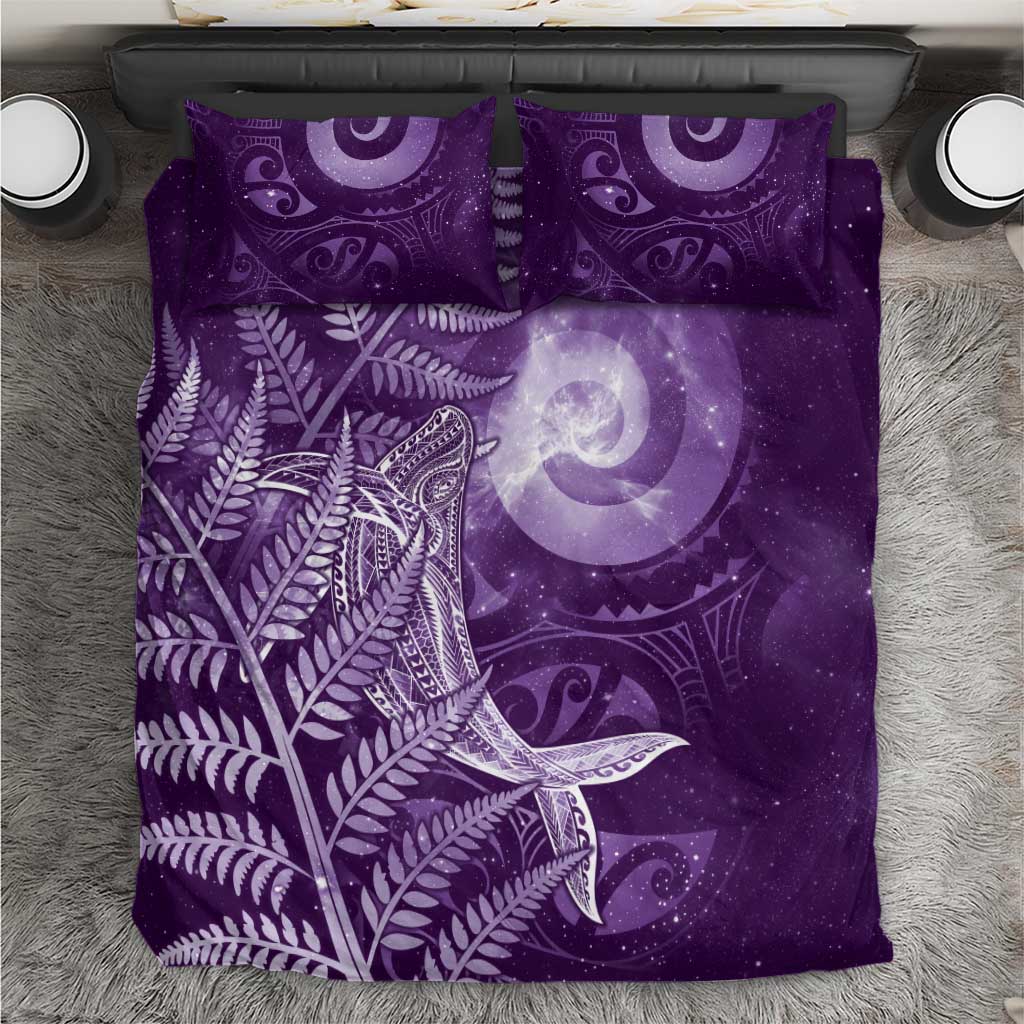 New Zealand Matariki Bedding Set Maori Koru With Humpback Whale Purple