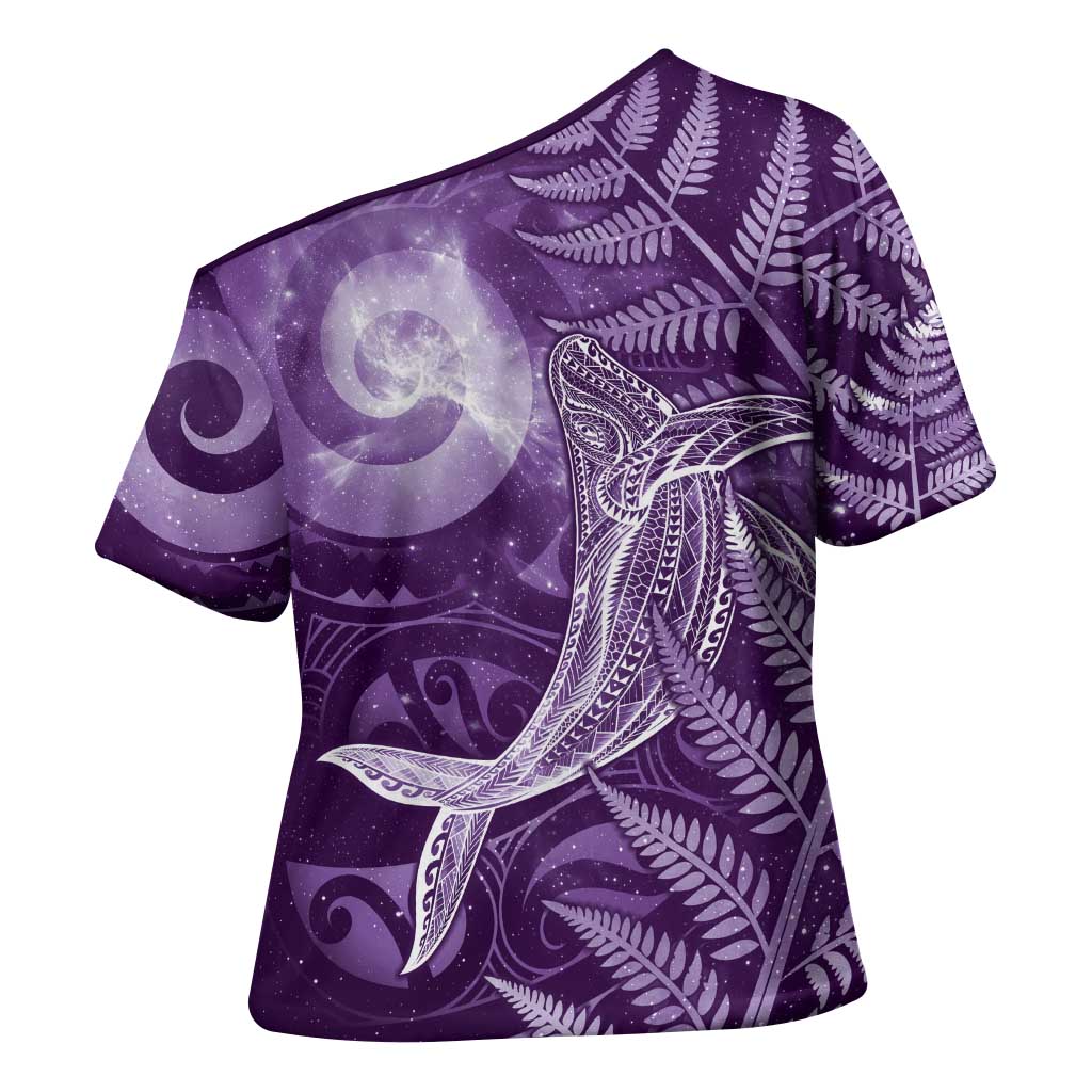 New Zealand Matariki Cross Shoulder Shirt Maori Koru With Humpback Whale Purple LT05 - Polynesian Pride