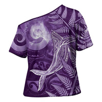 New Zealand Matariki Cross Shoulder Shirt Maori Koru With Humpback Whale Purple LT05 - Polynesian Pride