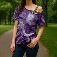 New Zealand Matariki Cross Shoulder Shirt Maori Koru With Humpback Whale Purple LT05 - Polynesian Pride