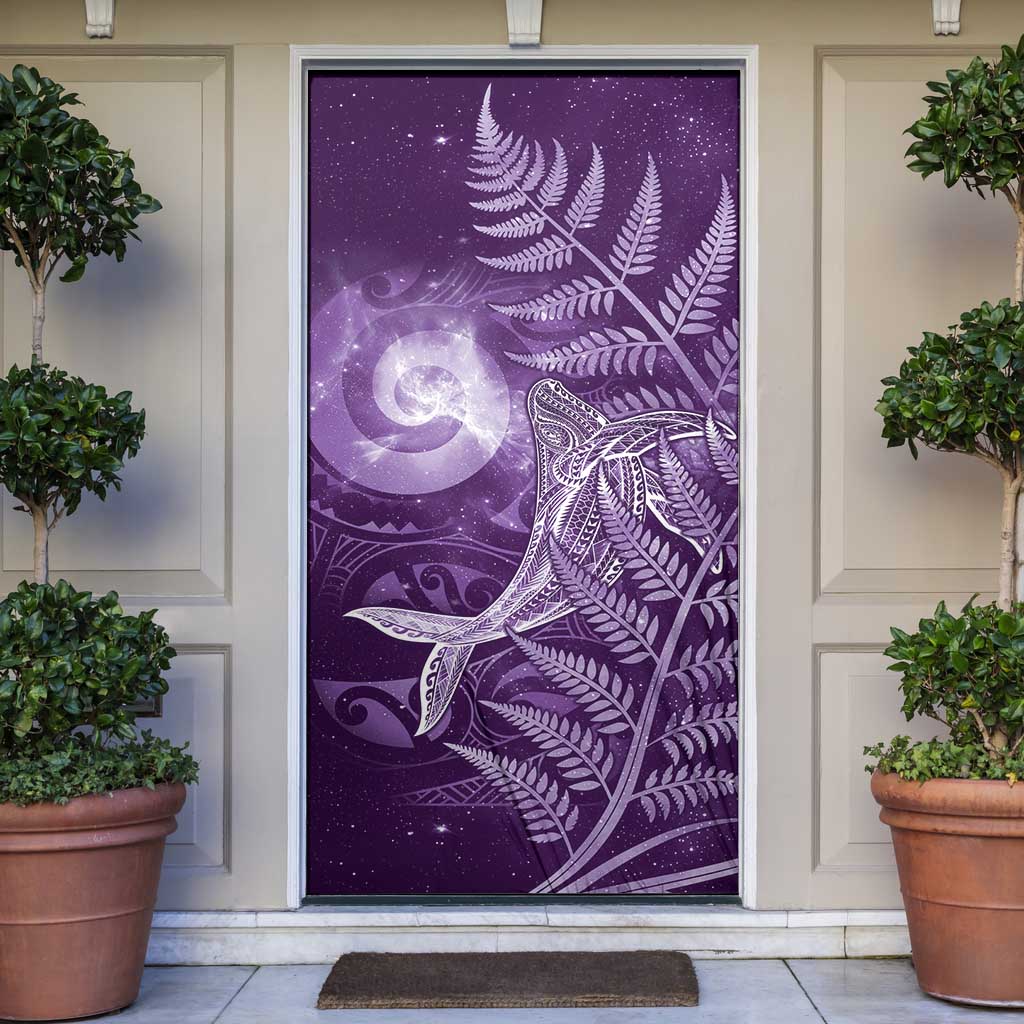 New Zealand Matariki Door Cover Maori Koru With Humpback Whale Purple LT05 Purple - Polynesian Pride