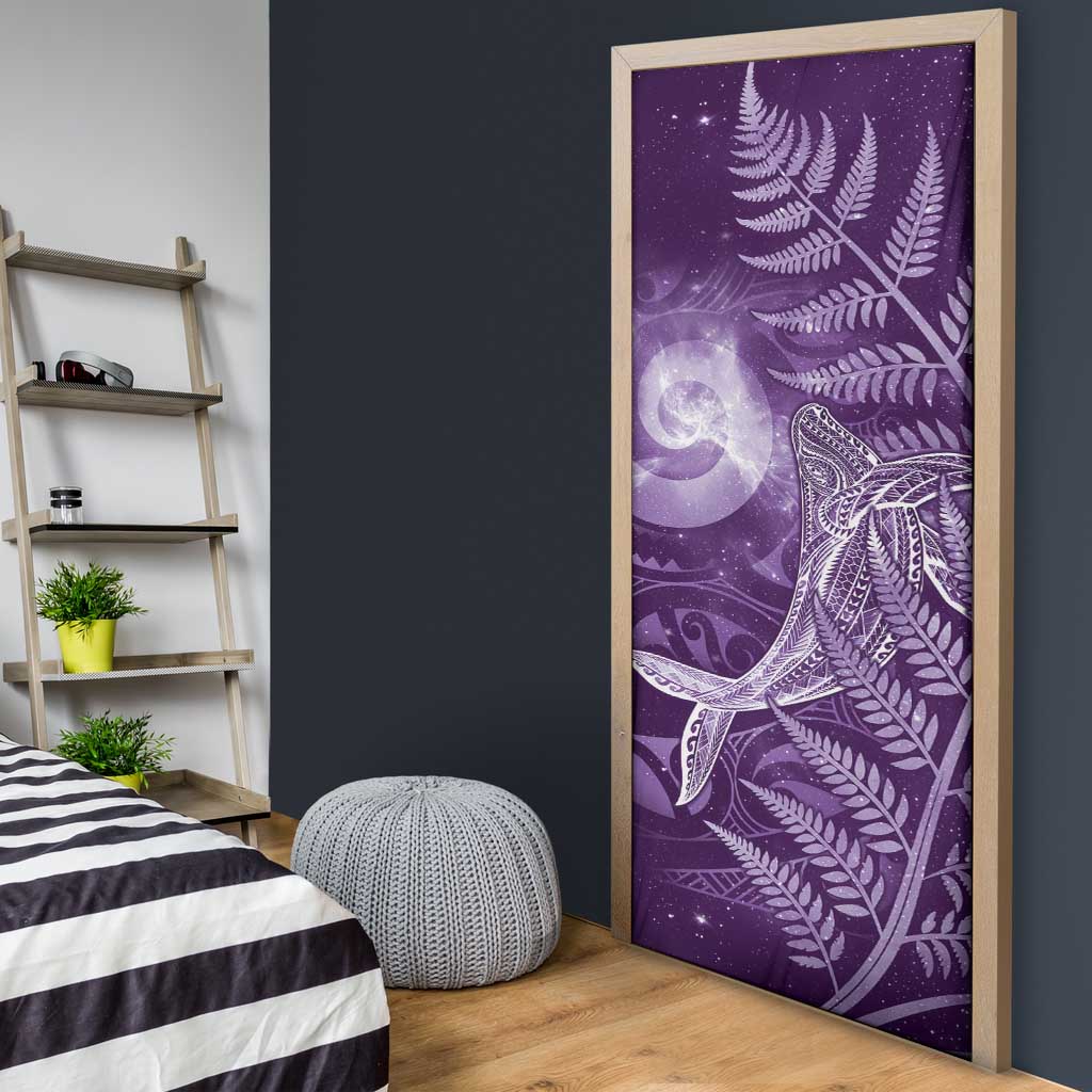New Zealand Matariki Door Cover Maori Koru With Humpback Whale Purple LT05 - Polynesian Pride