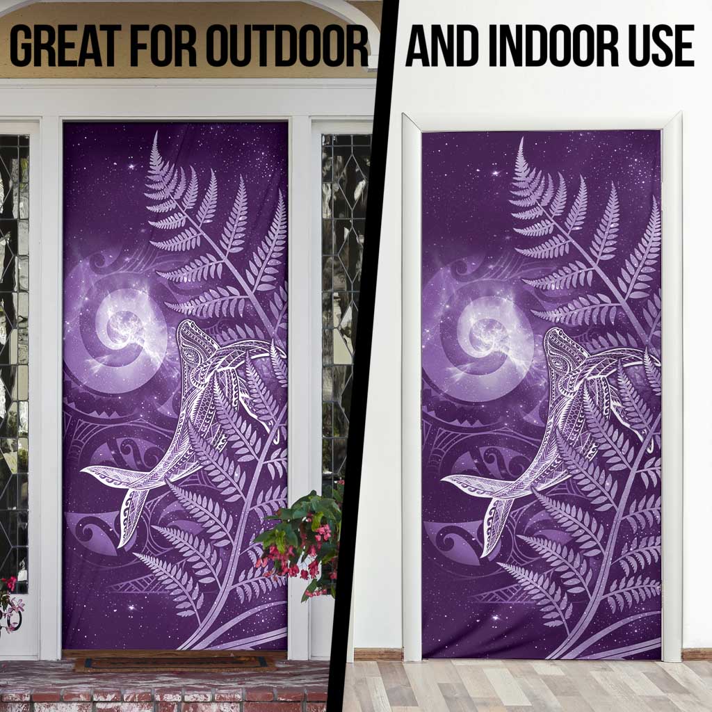 New Zealand Matariki Door Cover Maori Koru With Humpback Whale Purple LT05 - Polynesian Pride