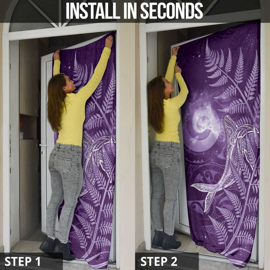 New Zealand Matariki Door Cover Maori Koru With Humpback Whale Purple LT05 - Polynesian Pride