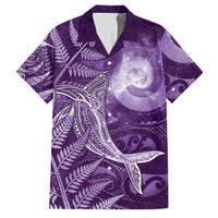 New Zealand Matariki Family Matching Off Shoulder Maxi Dress and Hawaiian Shirt Maori Koru With Humpback Whale Purple LT05 Dad's Shirt - Short Sleeve Purple - Polynesian Pride
