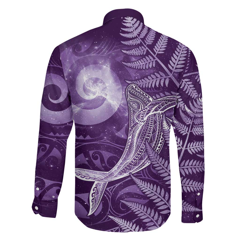 New Zealand Matariki Family Matching Off Shoulder Short Dress and Hawaiian Shirt Maori Koru With Humpback Whale Purple LT05 - Polynesian Pride