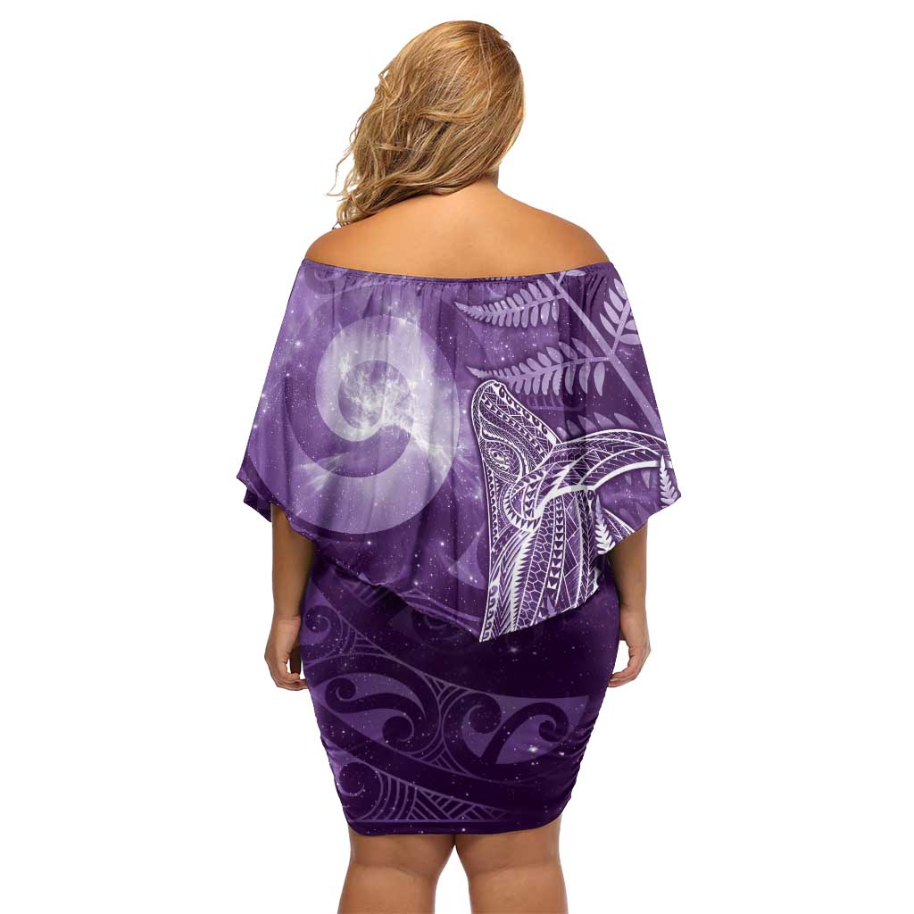 New Zealand Matariki Family Matching Off Shoulder Short Dress and Hawaiian Shirt Maori Koru With Humpback Whale Purple LT05 - Polynesian Pride