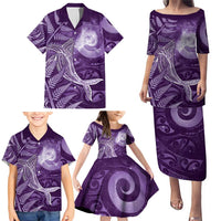 New Zealand Matariki Family Matching Puletasi and Hawaiian Shirt Maori Koru With Humpback Whale Purple LT05 - Polynesian Pride