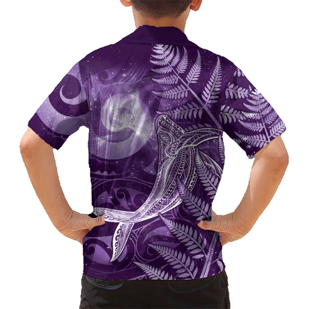 New Zealand Matariki Family Matching Short Sleeve Bodycon Dress and Hawaiian Shirt Maori Koru With Humpback Whale Purple LT05 - Polynesian Pride