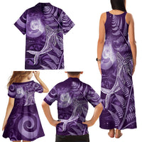 New Zealand Matariki Family Matching Tank Maxi Dress and Hawaiian Shirt Maori Koru With Humpback Whale Purple LT05 - Polynesian Pride