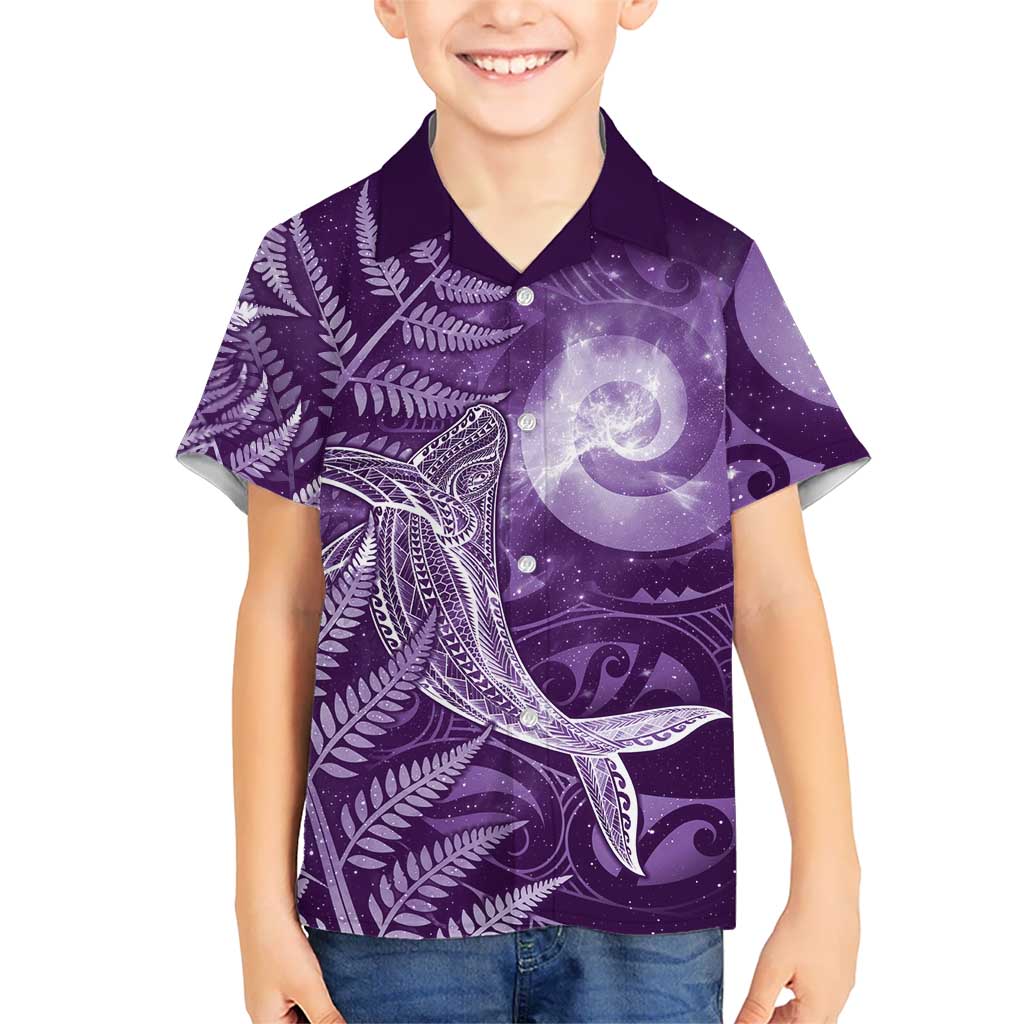 New Zealand Matariki Family Matching Tank Maxi Dress and Hawaiian Shirt Maori Koru With Humpback Whale Purple LT05 Son's Shirt Purple - Polynesian Pride