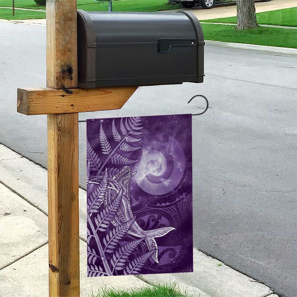 New Zealand Matariki Garden Flag Maori Koru With Humpback Whale Purple